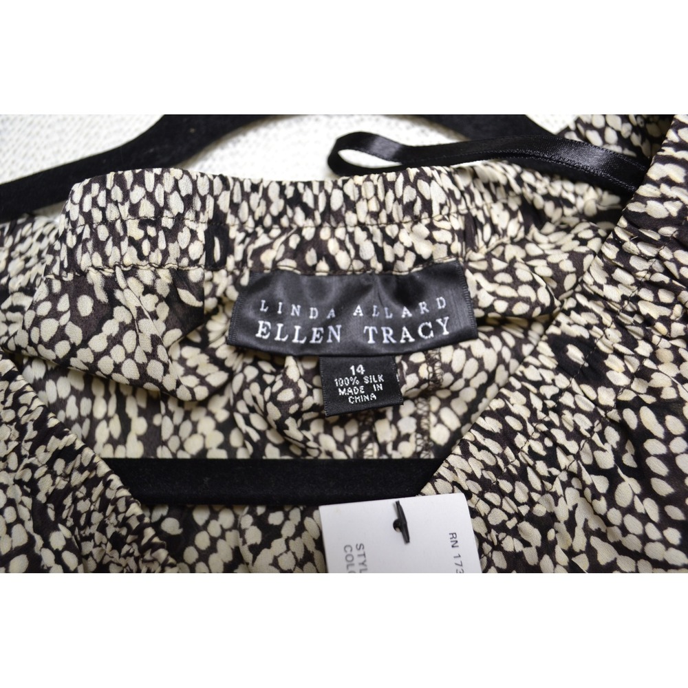 Vintage Linda Allard Ellen Tracy Silk Work Pant Set 14 Black Cream Geometric New - Picture 10 of 10